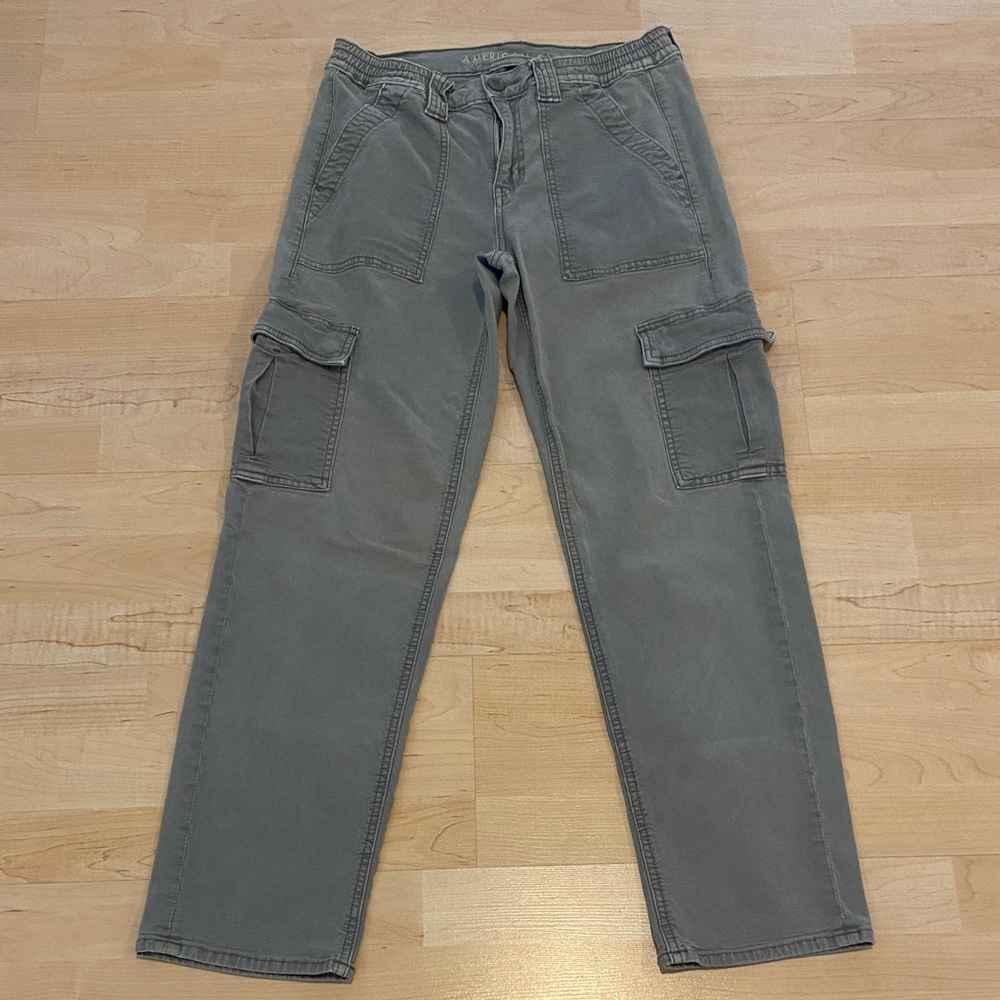 American Eagle Olive Green Gray Cargo Pants Size 4 Utility Casual Straight Leg
